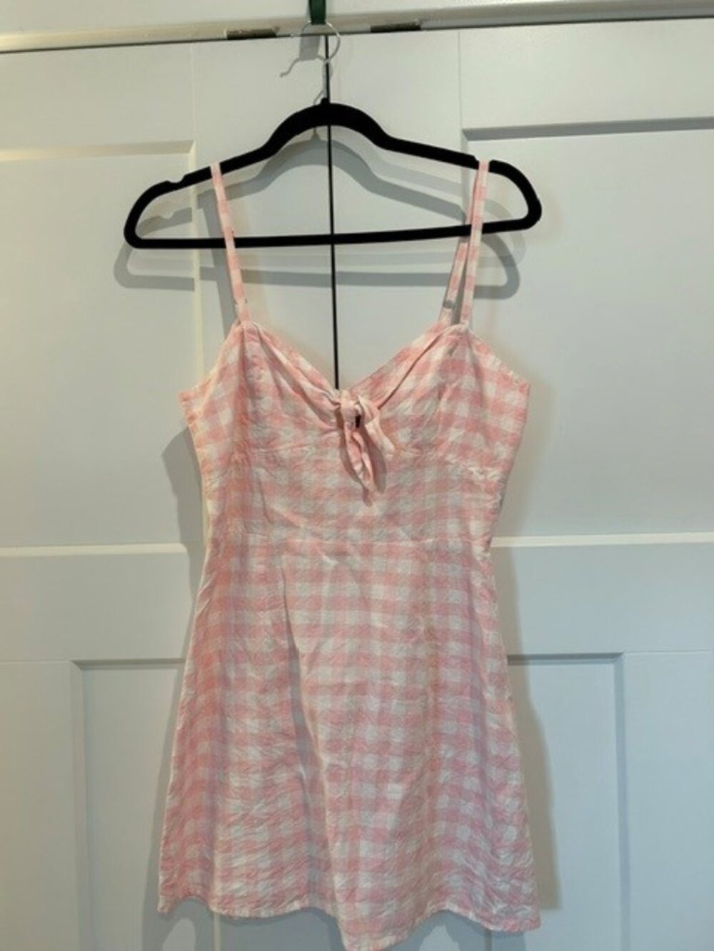 REFORMATION Linen Gingham Print Spaghetti Strap Dress
